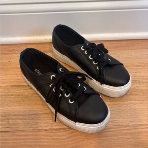 Superga 2790 Nappa leather platform sneakers in black size 6